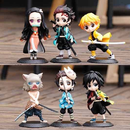 1/6pcs Anime Figure Demon Slayer Q Posket  Kimetsu No Yaiba Doll Tanjiro Nezuko Zenitsu Kawaii model PVC Toy desktop decoration